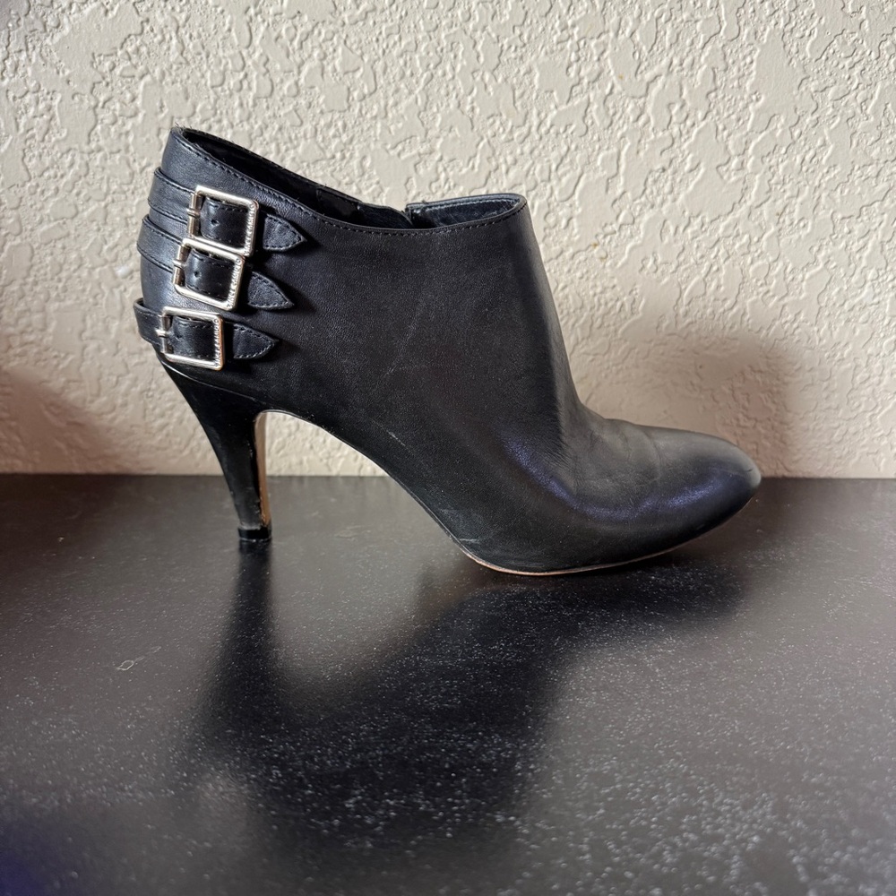 Vince Camuto Black Heeled Ankle Boots with Buckle Detail